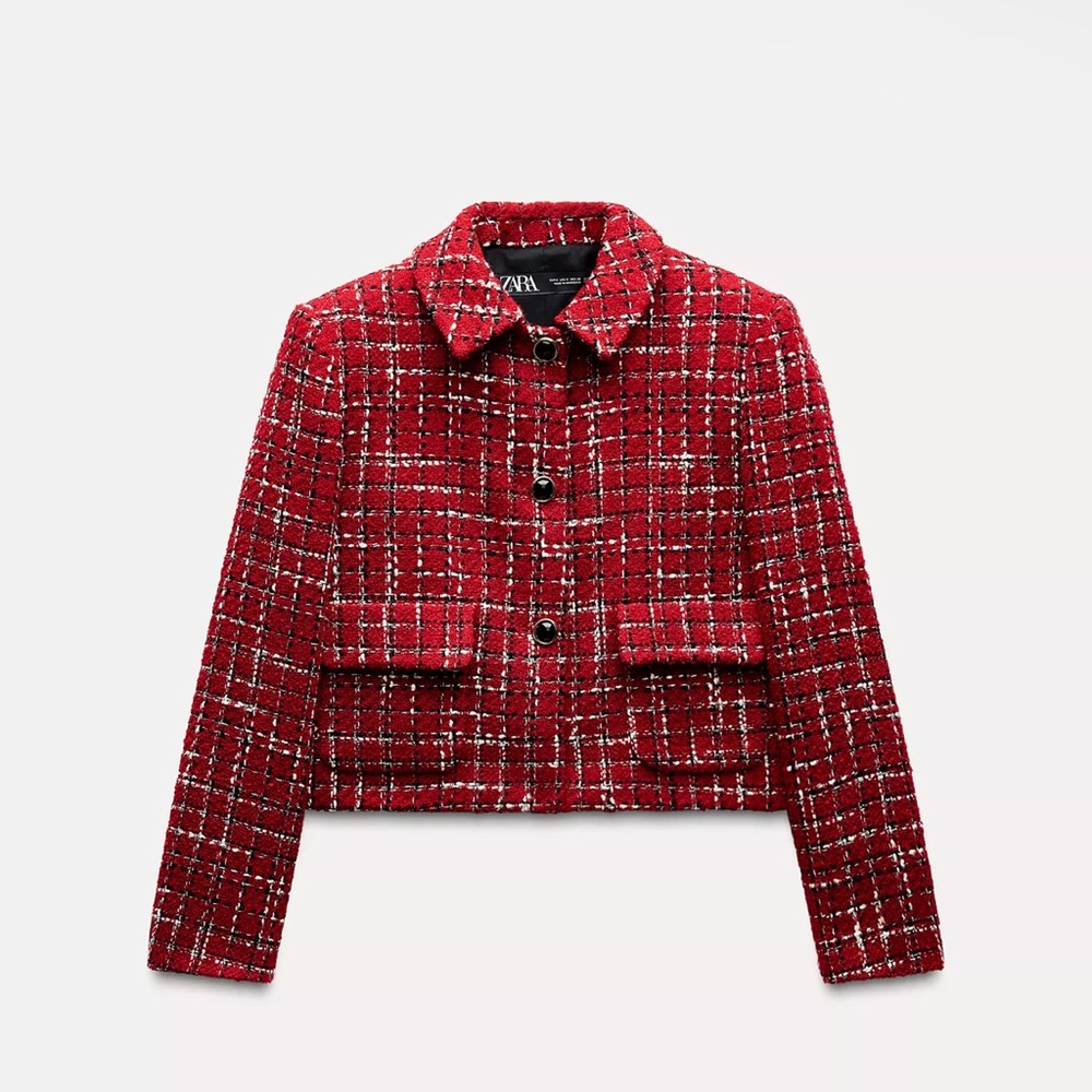Zara Women's Red Tweed STRUCTURED JACKET